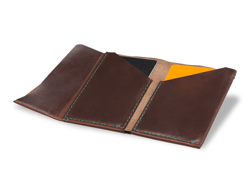 Leather Vertical Slim Wallet - Dark Brown
